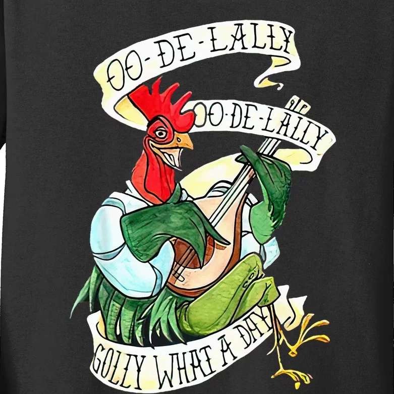 OO DE LALLY GOLLY What A Day Rooster Playing Guitar Kids Long Sleeve Shirt