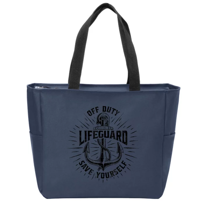 Off Duty Lifeguard Save Yourself, Funny Swimming Pool Guard Zip Tote Bag