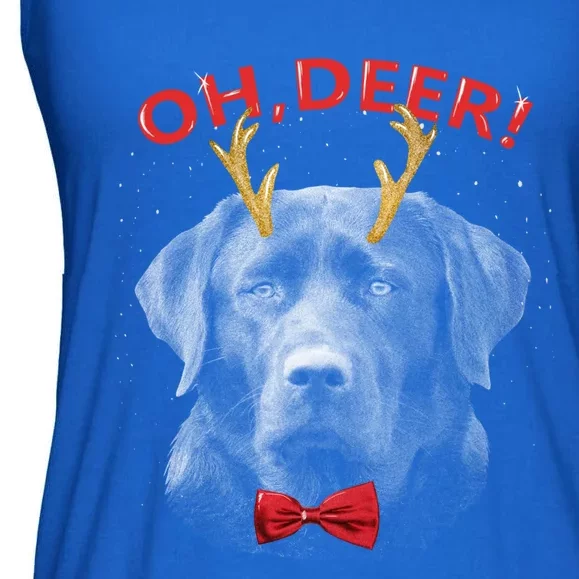 Oh Deer Labrador Xmas Red Bowtie Gift Ladies Essential Flowy Tank