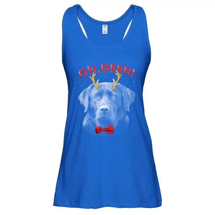 Oh Deer Labrador Xmas Red Bowtie Gift Ladies Essential Flowy Tank