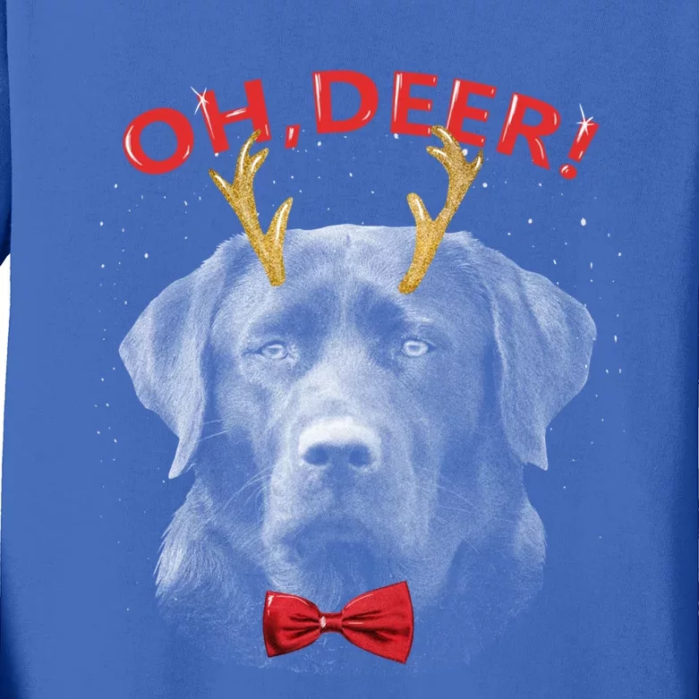 Oh Deer Labrador Xmas Red Bowtie Gift Kids Long Sleeve Shirt