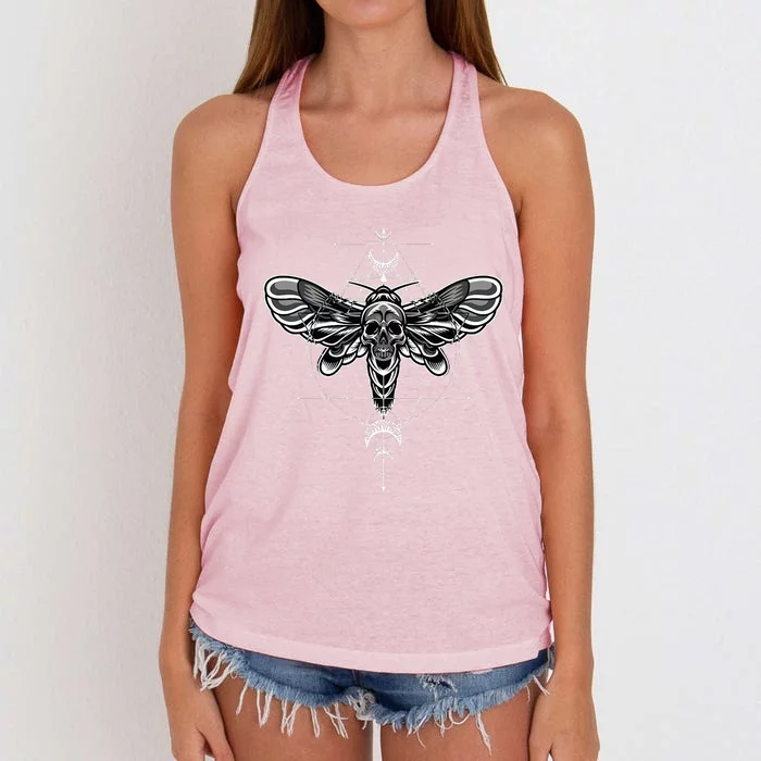 Occult Death Moth Mystic Death Moth And Sacred Geometry Women's Knotted Racerback Tank