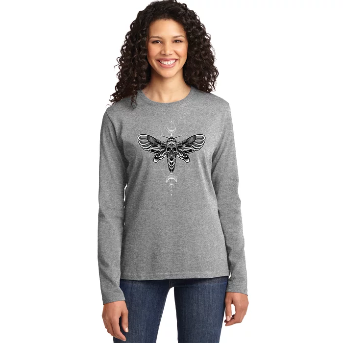 Occult Death Moth Mystic Death Moth And Sacred Geometry Ladies Long Sleeve Shirt