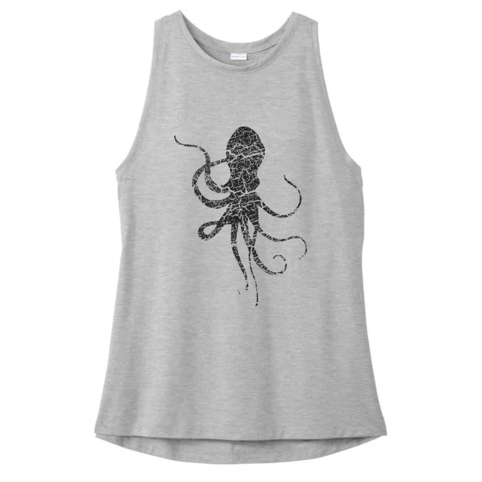 Octopus Distressed Print Vintage Octopus Ladies Tri-Blend Wicking Tank