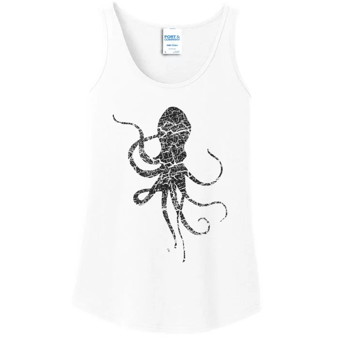 Octopus Distressed Print Vintage Octopus Ladies Essential Tank