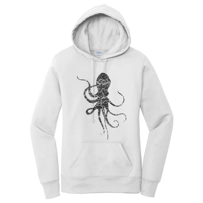 Octopus Distressed Print Vintage Octopus Women's Pullover Hoodie