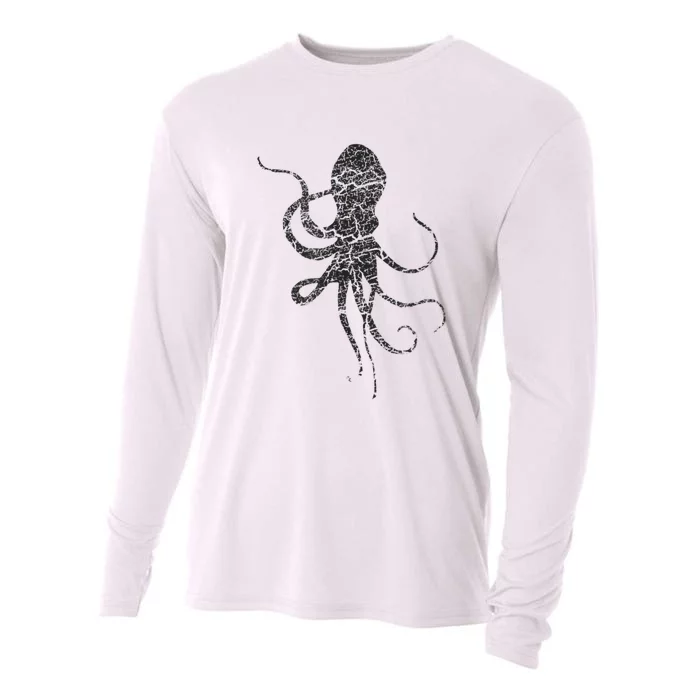 Octopus Distressed Print Vintage Octopus Cooling Performance Long Sleeve Crew