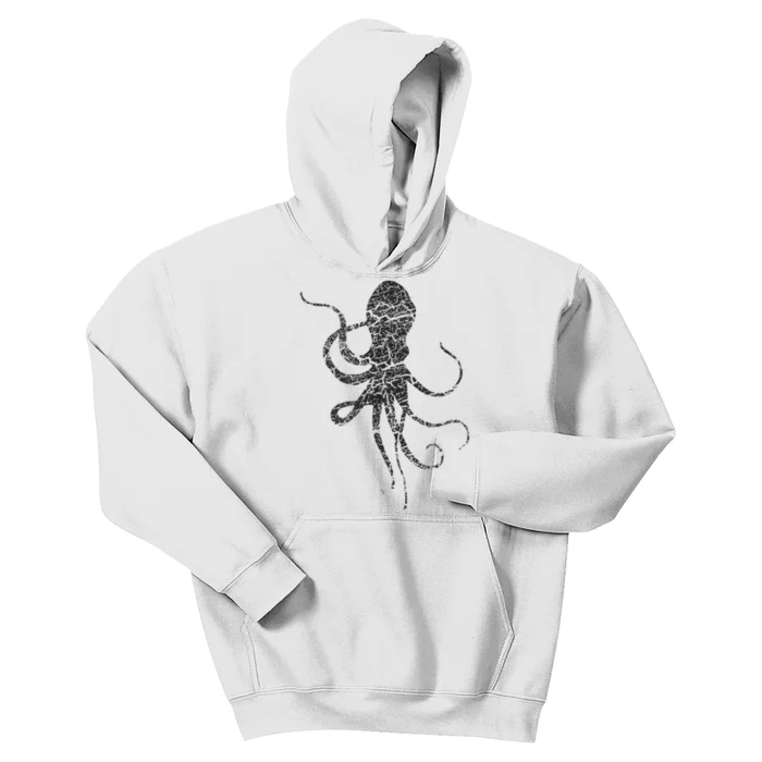 Octopus Distressed Print Vintage Octopus Kids Hoodie