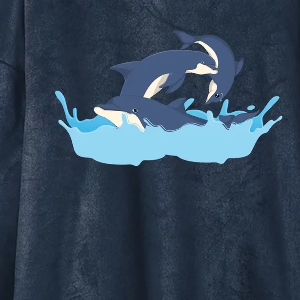 Ocean Dolphins Sea Animal Lover Waves Dolphin Funny Gift Hooded Wearable Blanket