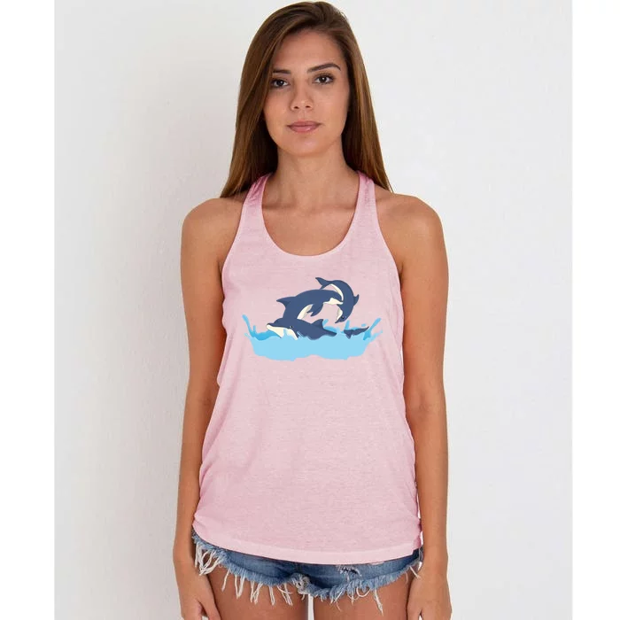 Ocean Dolphins Sea Animal Lover Waves Dolphin Funny Gift Women's Knotted Racerback Tank