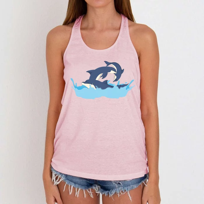 Ocean Dolphins Sea Animal Lover Waves Dolphin Funny Gift Women's Knotted Racerback Tank