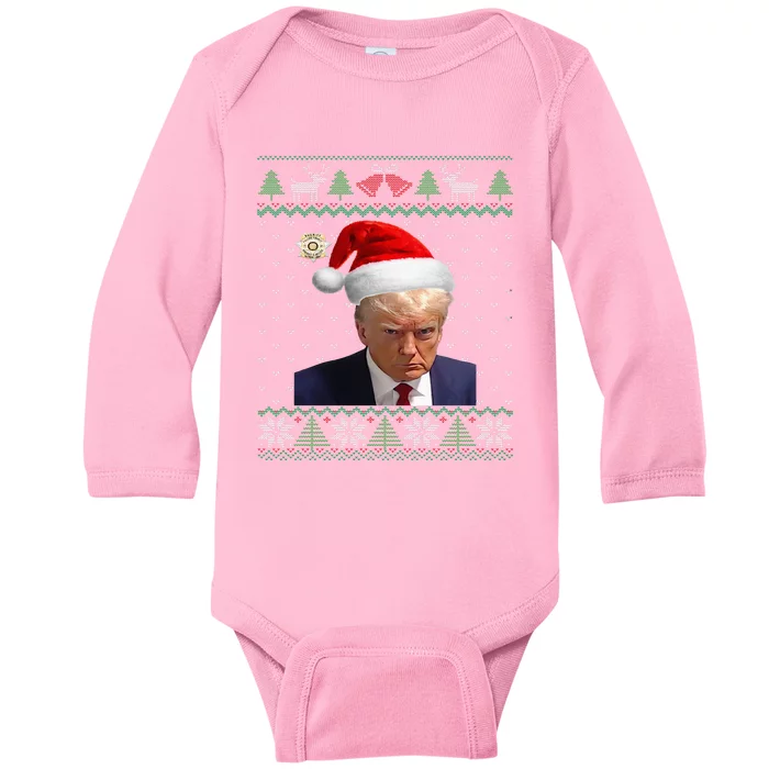 Official Donald Trump Mug Shot Ugly Christmas Baby Long Sleeve Bodysuit