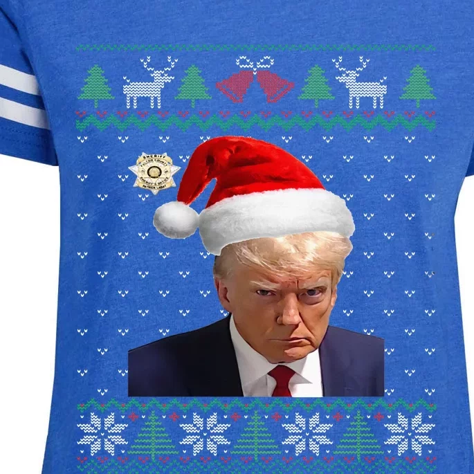 Official Donald Trump Mug Shot Ugly Christmas Enza Ladies Jersey Football T-Shirt