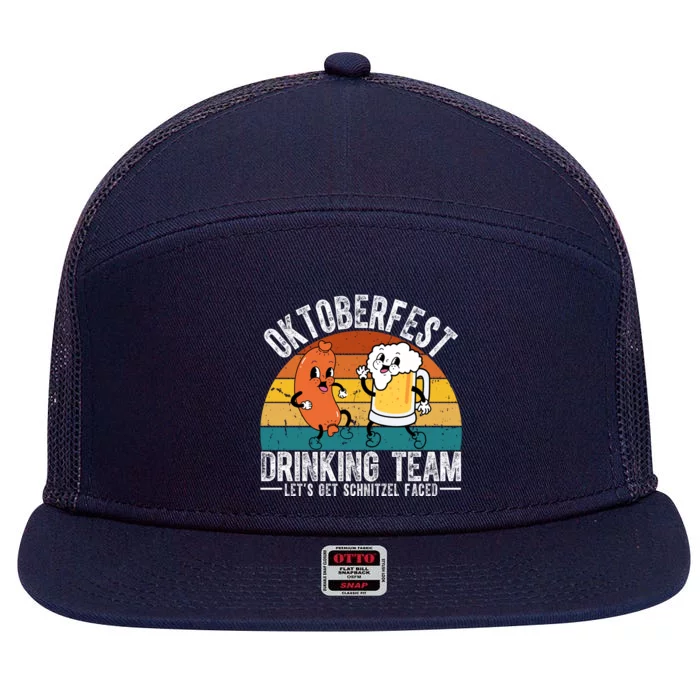 Oktoberfest Drinking Team Lets Get Schnitzel Faced Funny 7 Panel Mesh Trucker Snapback Hat