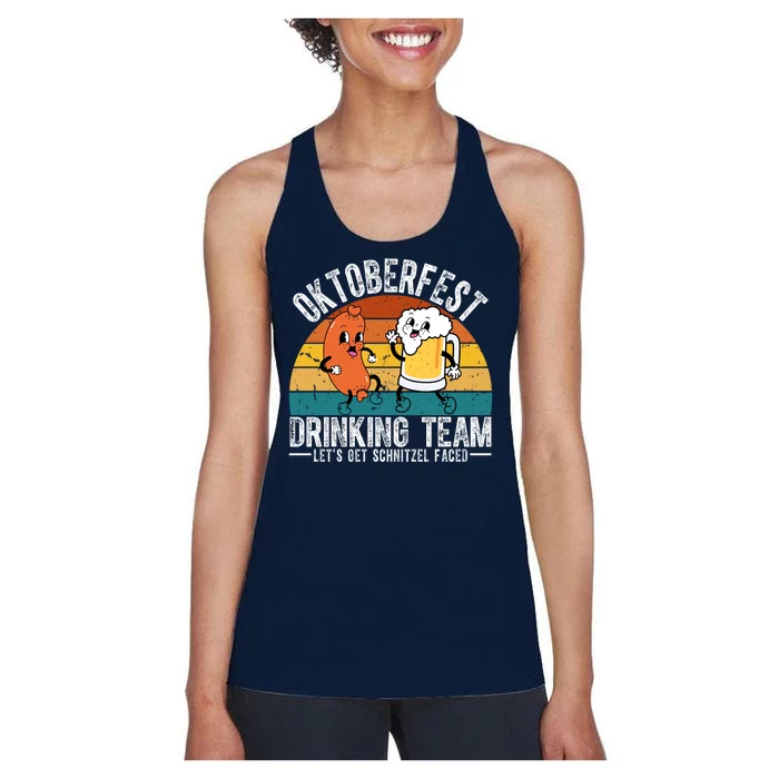 Oktoberfest Drinking Team Lets Get Schnitzel Faced Funny Women's Racerback Tank