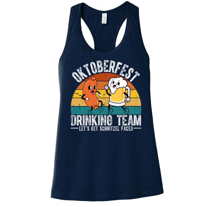 Oktoberfest Drinking Team Lets Get Schnitzel Faced Funny Women's Racerback Tank