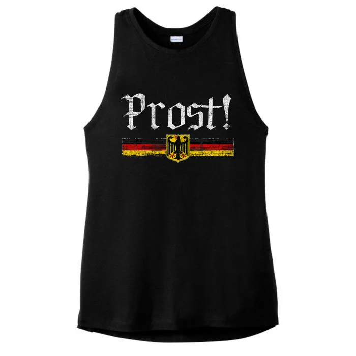 Oktoberfest Drinking Vintage German Flag Prost Ladies Tri-Blend Wicking Tank