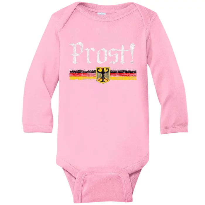 Oktoberfest Drinking Vintage German Flag Prost Baby Long Sleeve Bodysuit