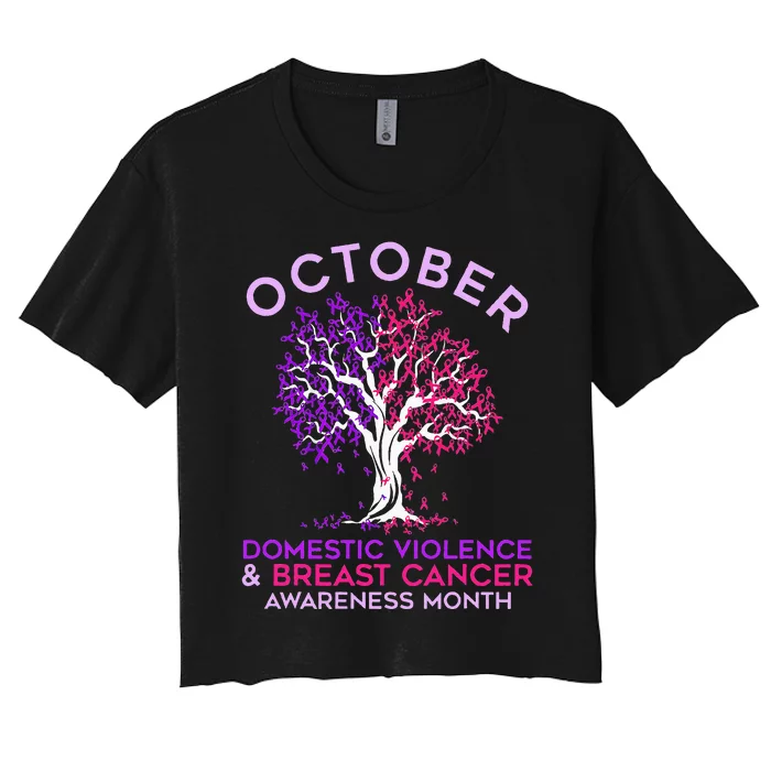 October Domestic Violence & Breast Cancer Awareness Month Women's Crop Top Tee