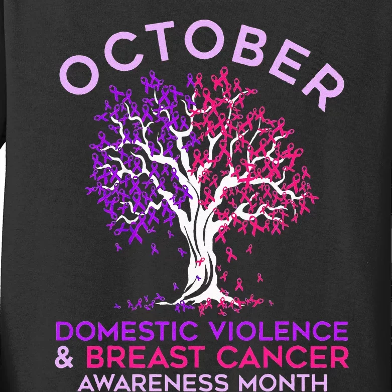 October Domestic Violence & Breast Cancer Awareness Month Kids Long Sleeve Shirt