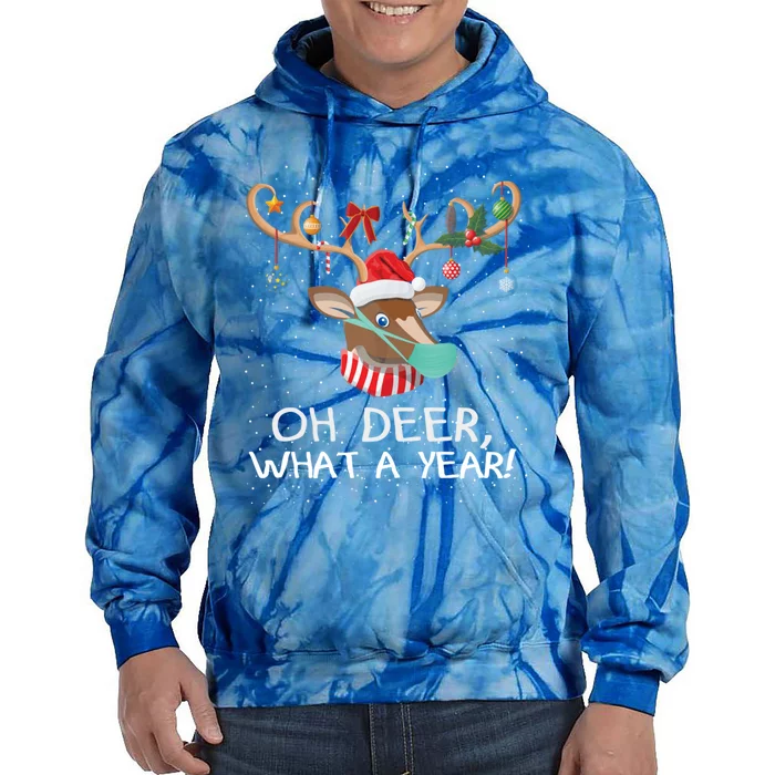 Oh Deer What A Year Christmas Reindeer Family Pajama Deer Gift Tie Dye Hoodie