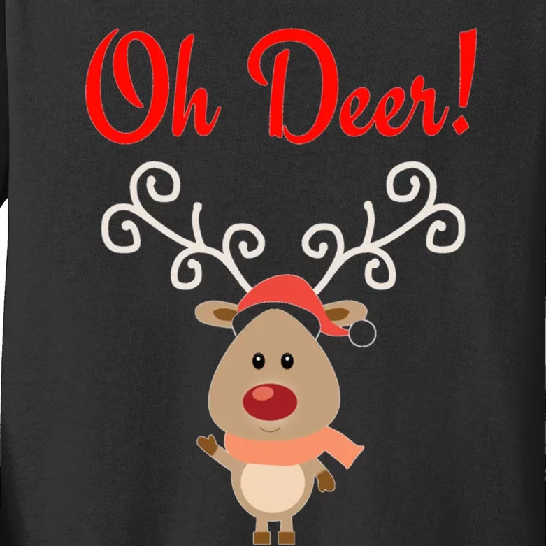 Oh Deer! Whimsical Playful Reindeer Funny Christmas Deer Pun Kids Long Sleeve Shirt