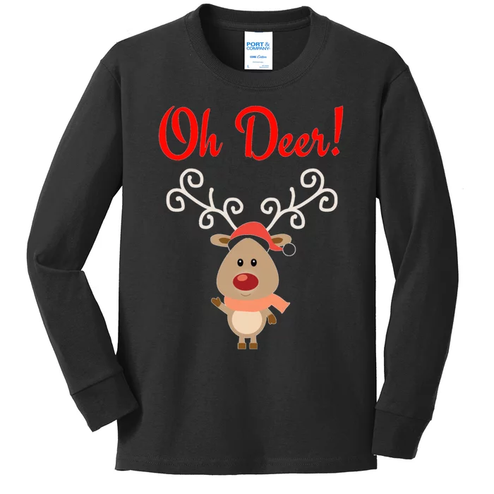 Oh Deer! Whimsical Playful Reindeer Funny Christmas Deer Pun Kids Long Sleeve Shirt