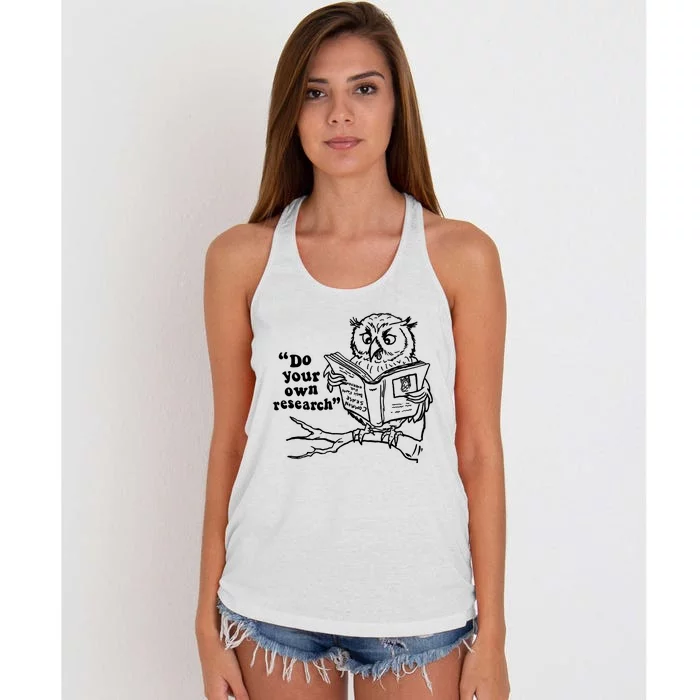 Owl Do Your Own Research Women's Knotted Racerback Tank