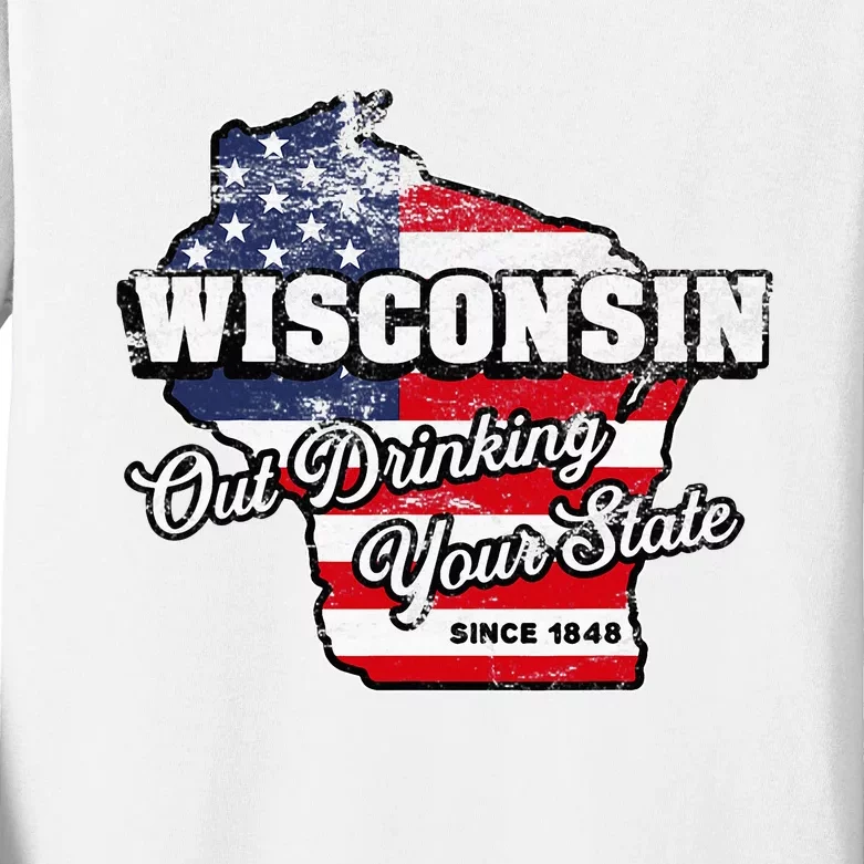 Out Drinking Your State Since 1848 I Beer Wisconsin Kids Long Sleeve Shirt