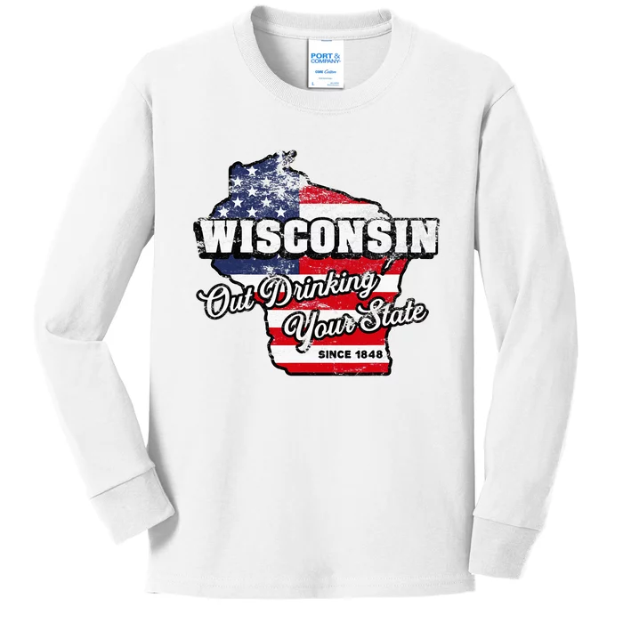 Out Drinking Your State Since 1848 I Beer Wisconsin Kids Long Sleeve Shirt