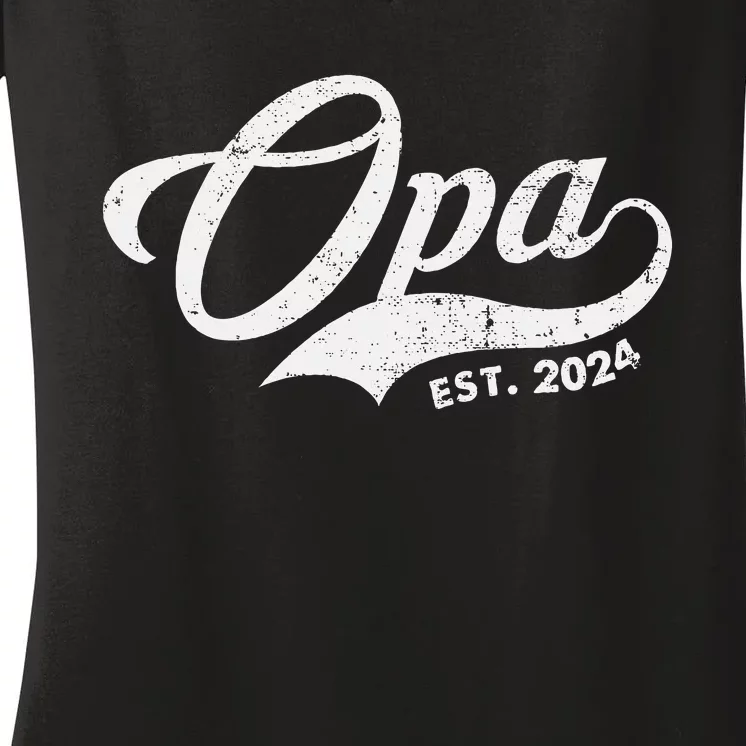 Opa Est. 2024 For Fathers Day Soon To Be Grandpa 2024 Women's V-Neck T-Shirt