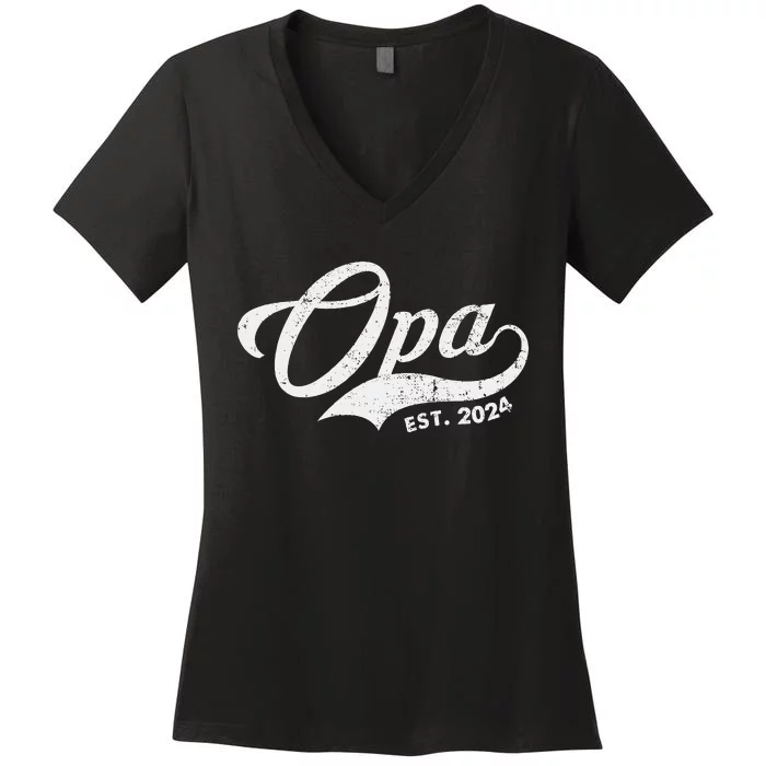 Opa Est. 2024 For Fathers Day Soon To Be Grandpa 2024 Women's V-Neck T-Shirt