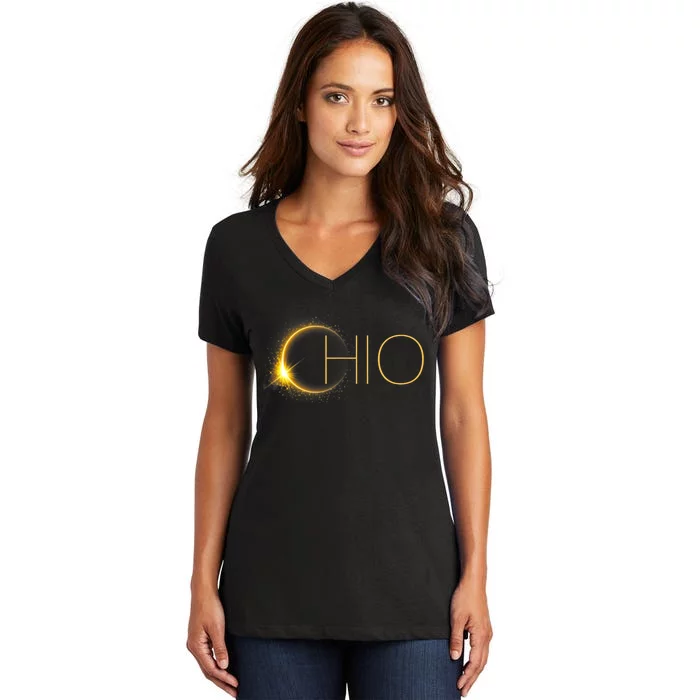 Ohio Eclipse 2024 Total Eclipse Solar Eclipse Ohio Women's V-Neck T-Shirt