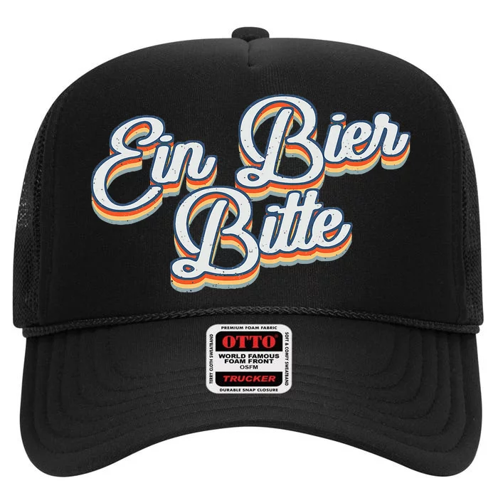 Oktoberfest Ein Bier Bitte Retro Funny German Beer High Crown Mesh Trucker Hat