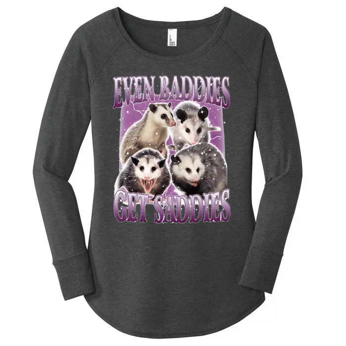 Opossum Even Baddies Get Saddies Women's Perfect Tri Tunic Long Sleeve Shirt