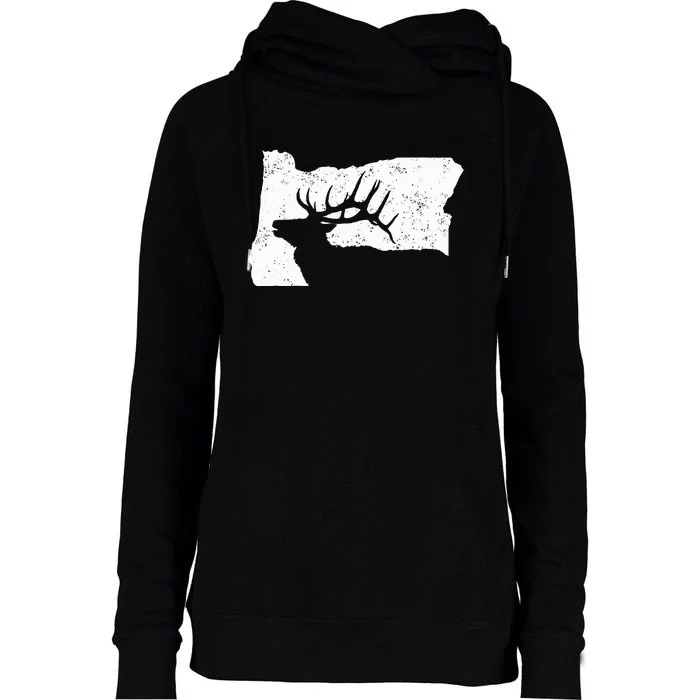 Oregon Elk Hunting Bull Elk State Shape Womens Funnel Neck Pullover Hood