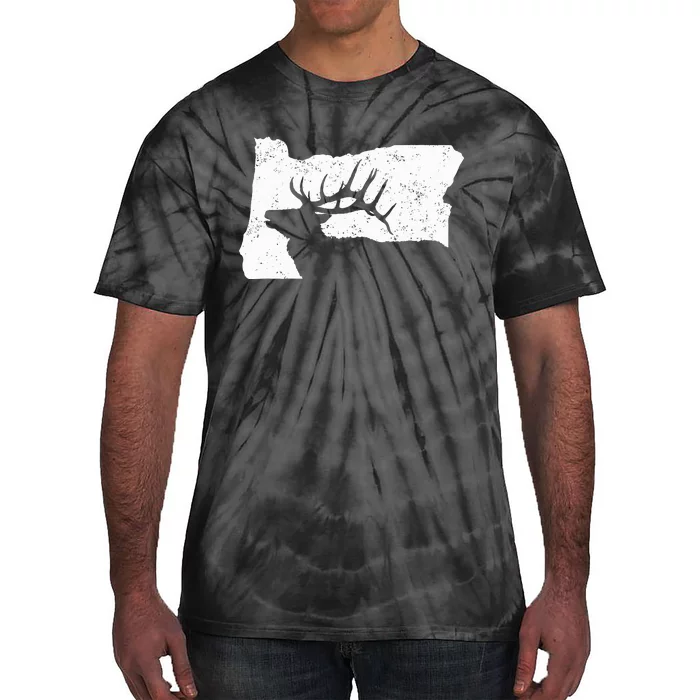 Oregon Elk Hunting Bull Elk State Shape Tie-Dye T-Shirt