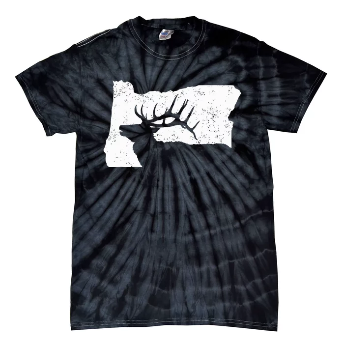 Oregon Elk Hunting Bull Elk State Shape Tie-Dye T-Shirt