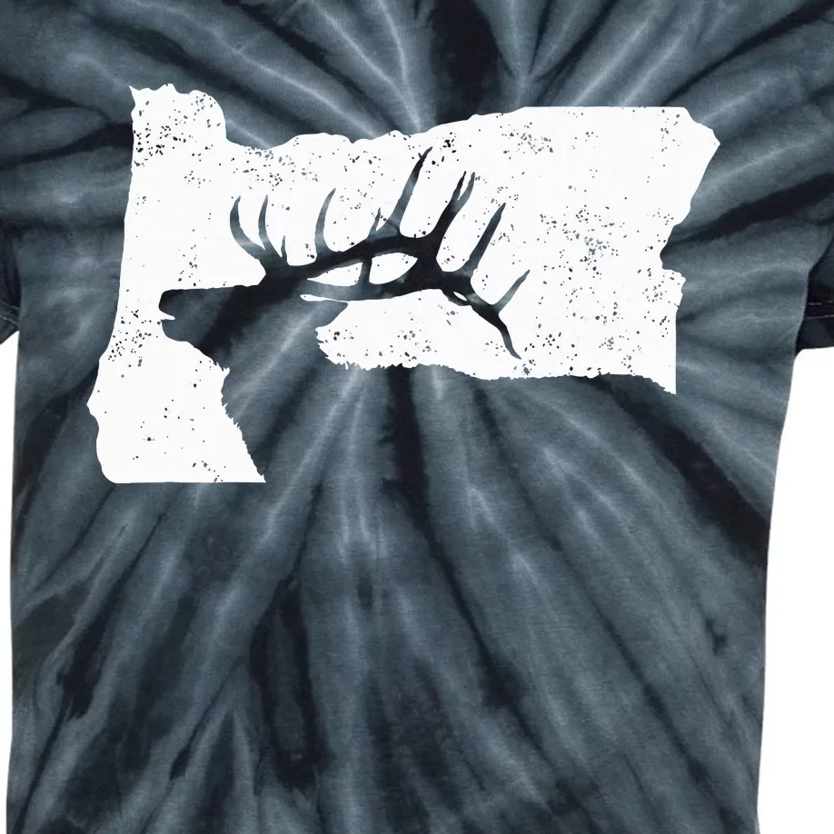 Oregon Elk Hunting Bull Elk State Shape Kids Tie-Dye T-Shirt