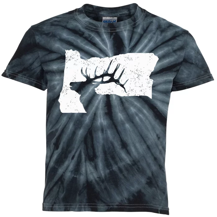 Oregon Elk Hunting Bull Elk State Shape Kids Tie-Dye T-Shirt