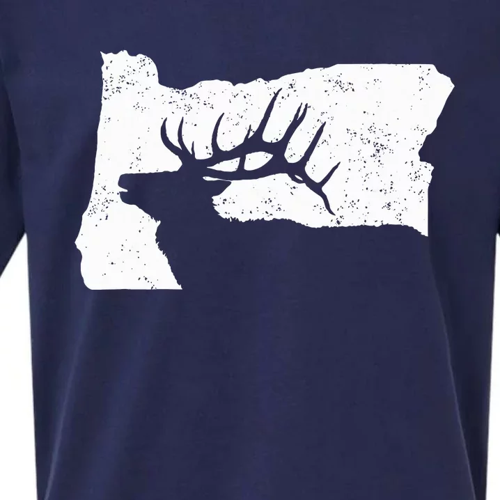 Oregon Elk Hunting Bull Elk State Shape Sueded Cloud Jersey T-Shirt