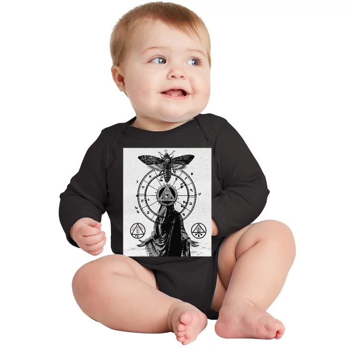 Occult Esoteric Mysticism Gothic Unholy Dark Aesthetic Goth Baby Long Sleeve Bodysuit