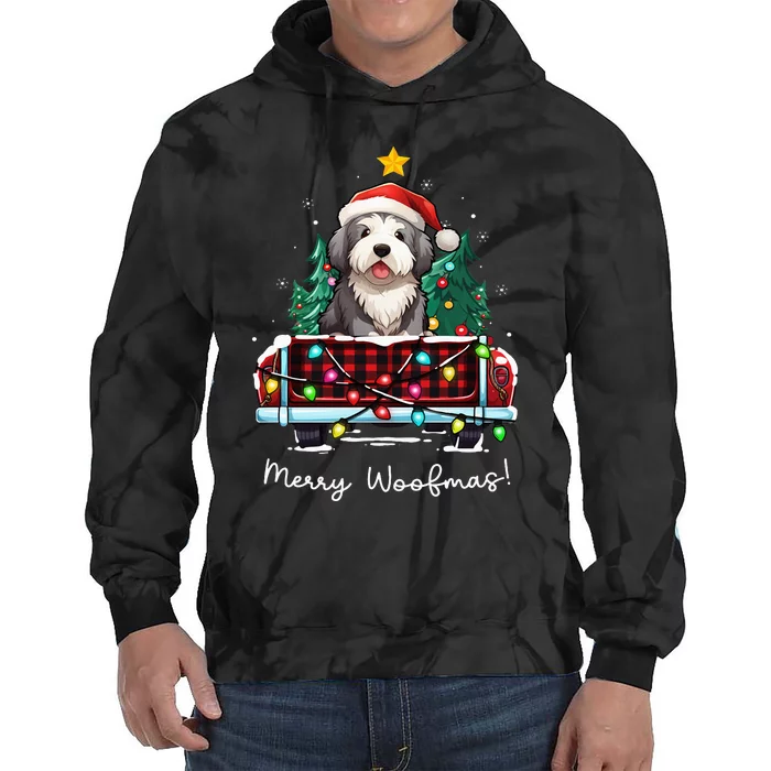 Old English Sheepdog Christmas Dog Truck Plaid Funny Xmas Tie Dye Hoodie