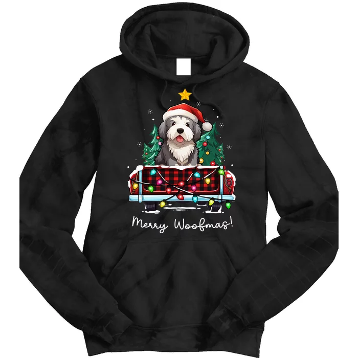 Old English Sheepdog Christmas Dog Truck Plaid Funny Xmas Tie Dye Hoodie