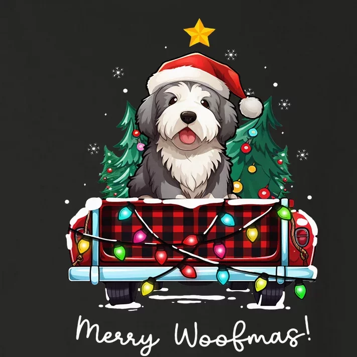 Old English Sheepdog Christmas Dog Truck Plaid Funny Xmas Toddler Long Sleeve Shirt