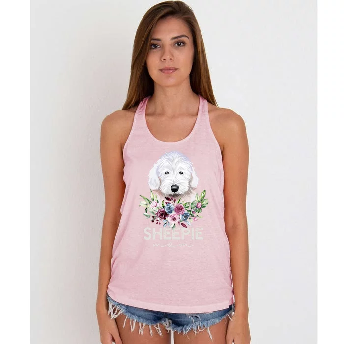 Old English Sheepdog Funny Gift Dog Mama Sheepie Mom Gift Women's Knotted Racerback Tank