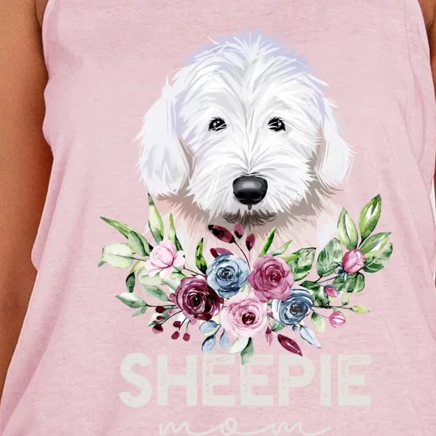 Old English Sheepdog Funny Gift Dog Mama Sheepie Mom Gift Women's Knotted Racerback Tank