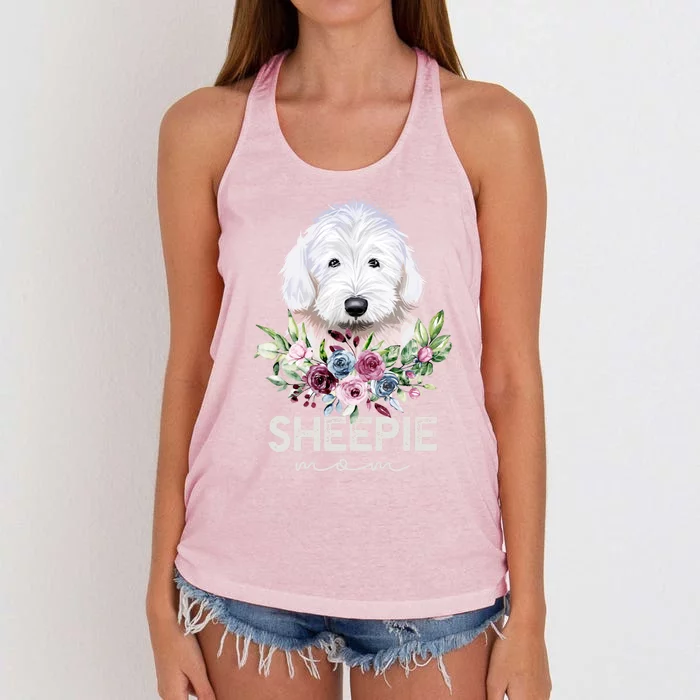 Old English Sheepdog Funny Gift Dog Mama Sheepie Mom Gift Women's Knotted Racerback Tank