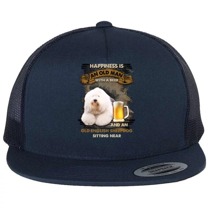 Old English Sheepdog Sitting Near Gift For You Funny Gift Flat Bill Trucker Hat