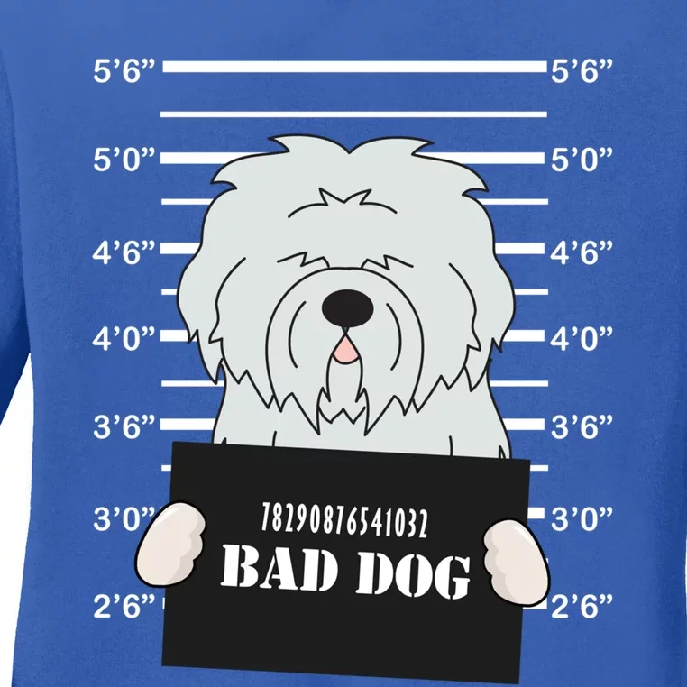 Old English Sheepdog Sheepie Mug Shot Bad Dog Mom Dad Gift Ladies Long Sleeve Shirt